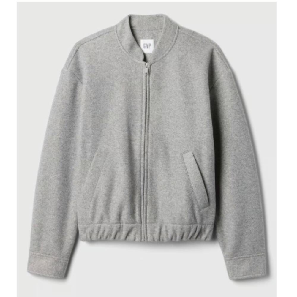 GAP Womens Bomber Jacket Size Medium Gray Heather NWT Fleece Zip Up $110